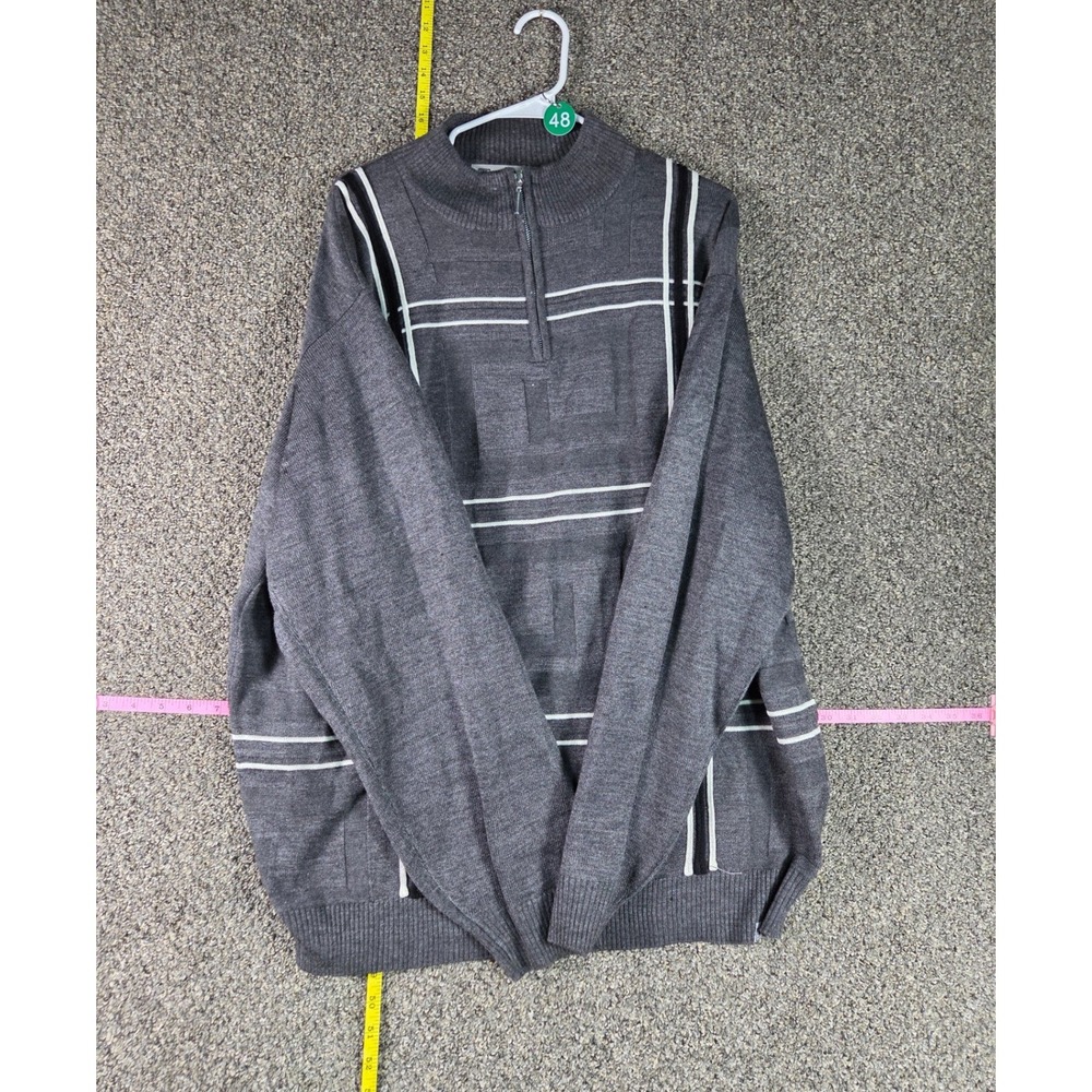 Stacy Adams Quarter Zip Sweater Mens XXL Grey Geometric Striped Knit Pullover